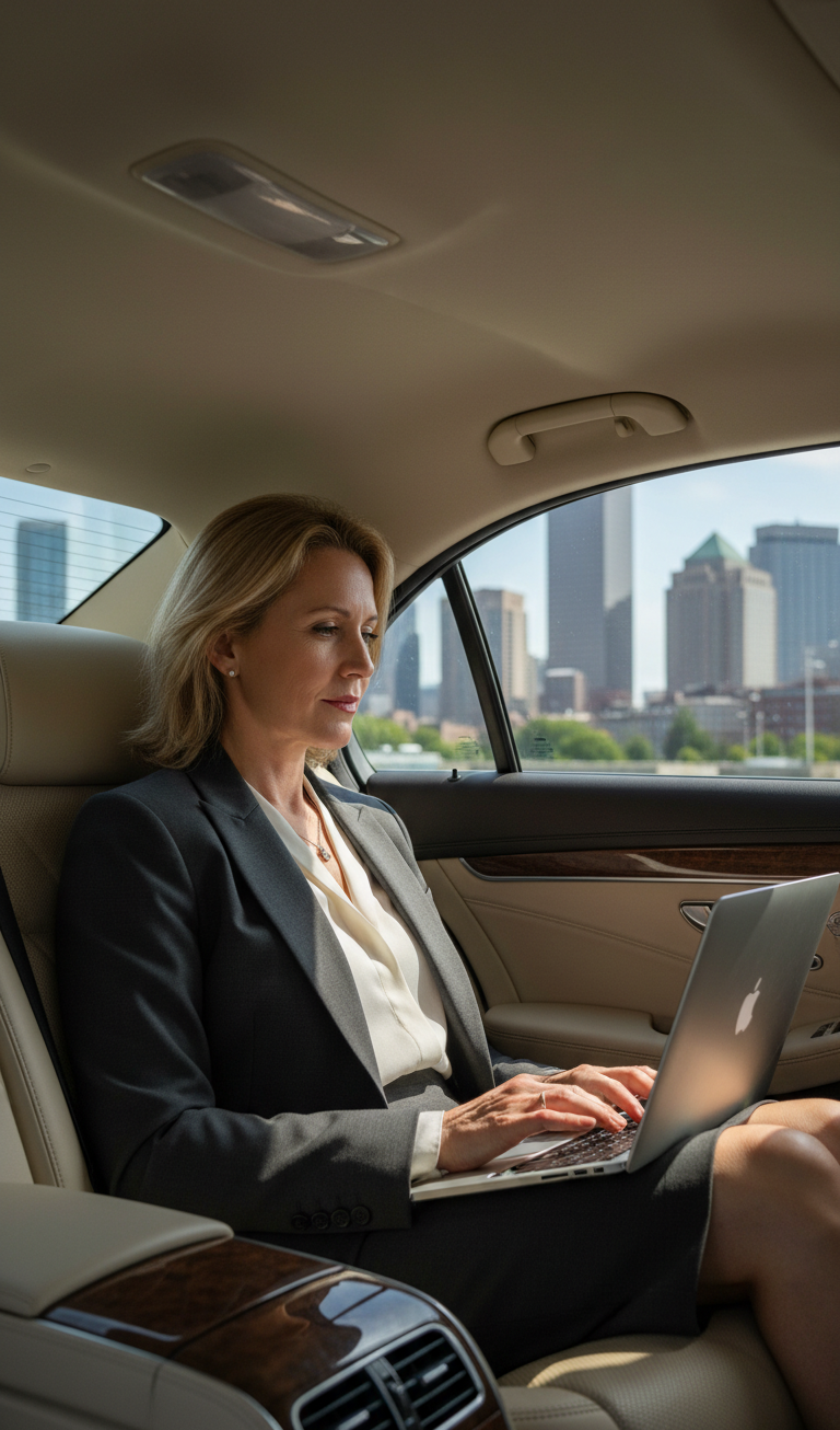 Business executive using professional corporate black car service in Northborough, Massachusetts