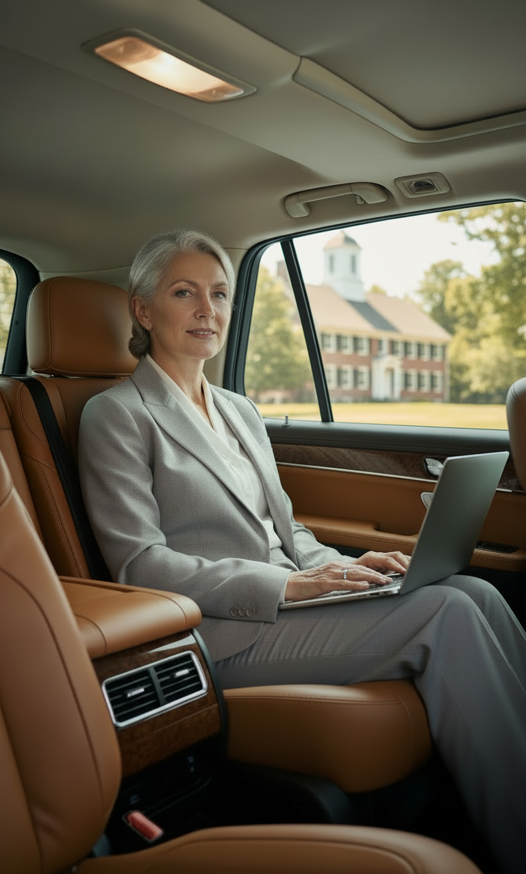 Business executives receiving professional corporate black car service in Waltham, Massachusetts