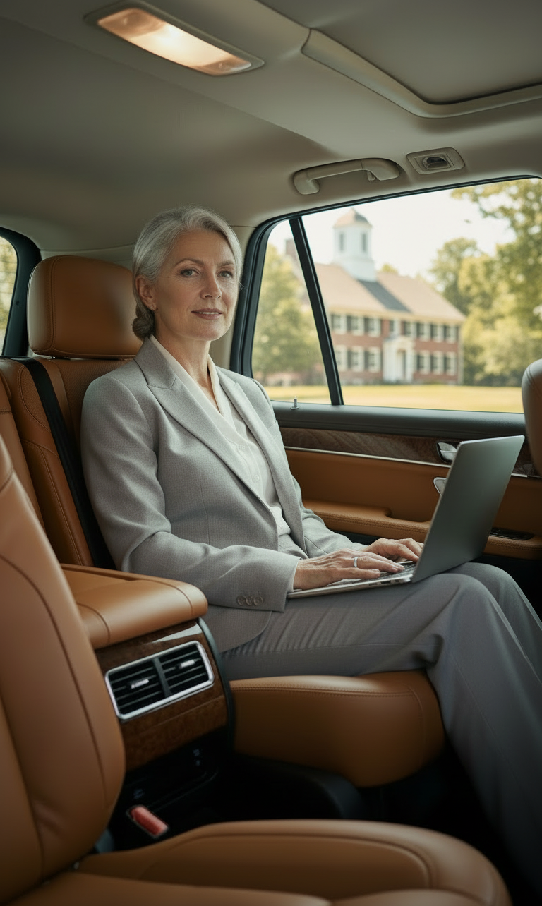 Business executives receiving professional corporate black car service in Wayland, Massachusetts