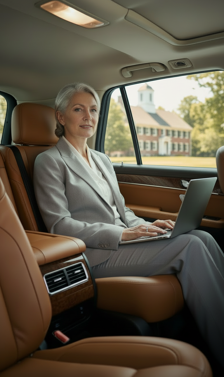 Business executives receiving professional corporate black car service in Wellesley, Massachusetts