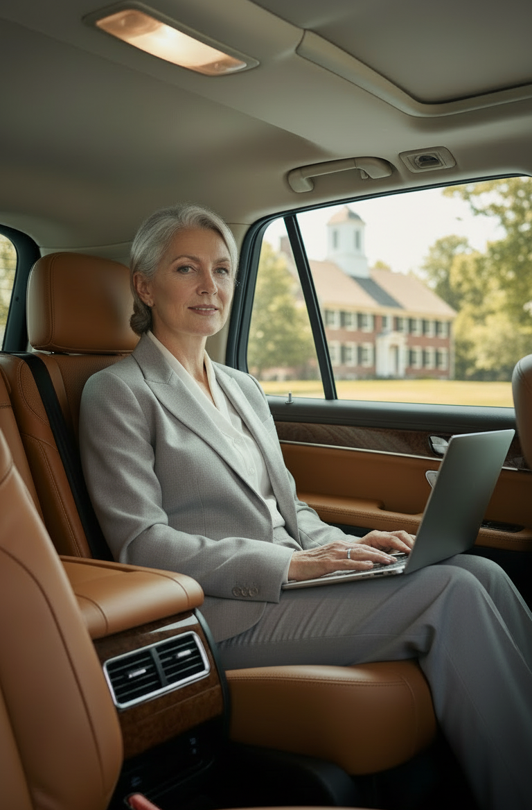 Business executives receiving professional corporate black car service in Woburn, Massachusetts