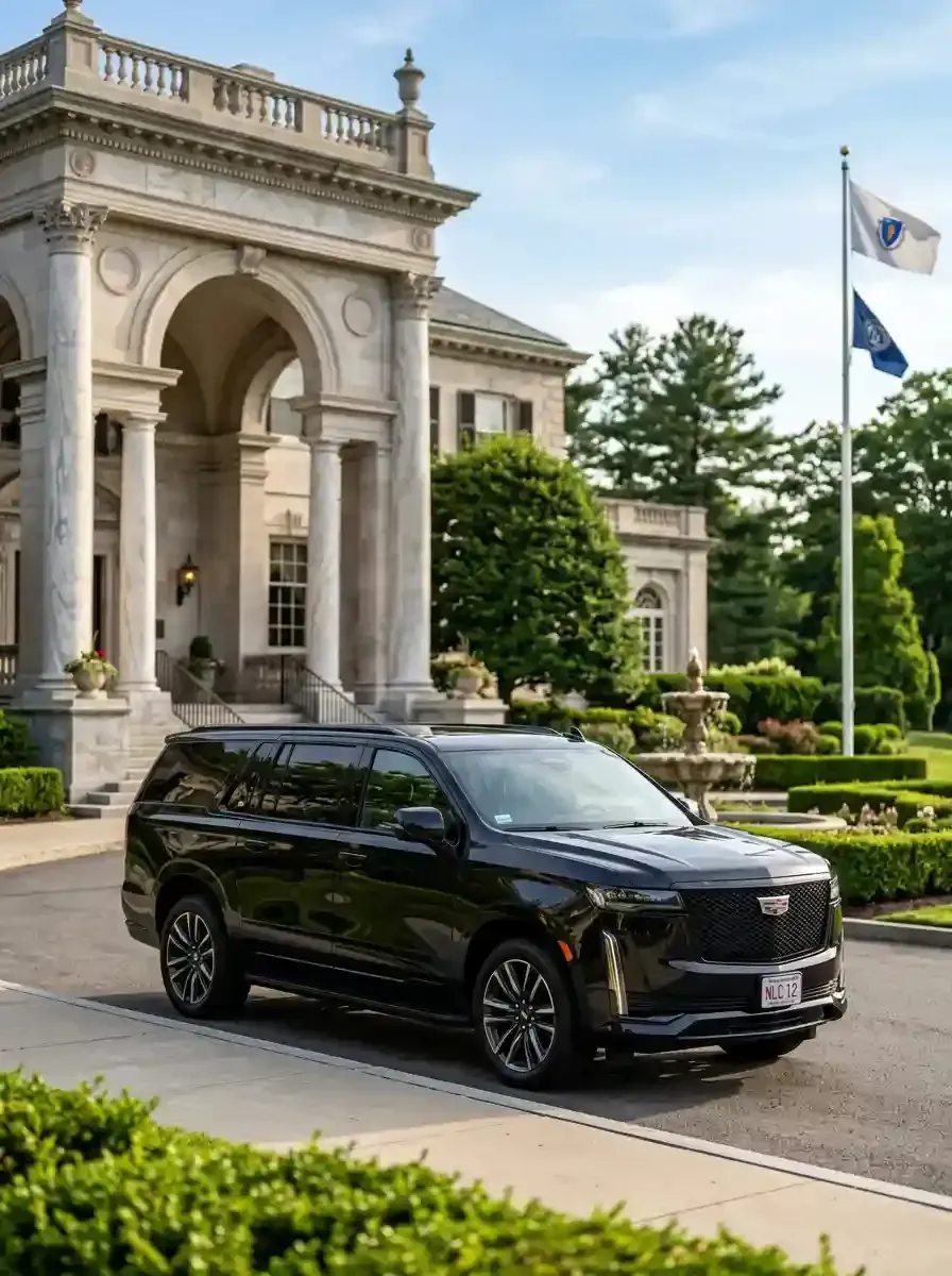 Traveler with luggage using private black car service from Dover to Boston Logan International Airport
