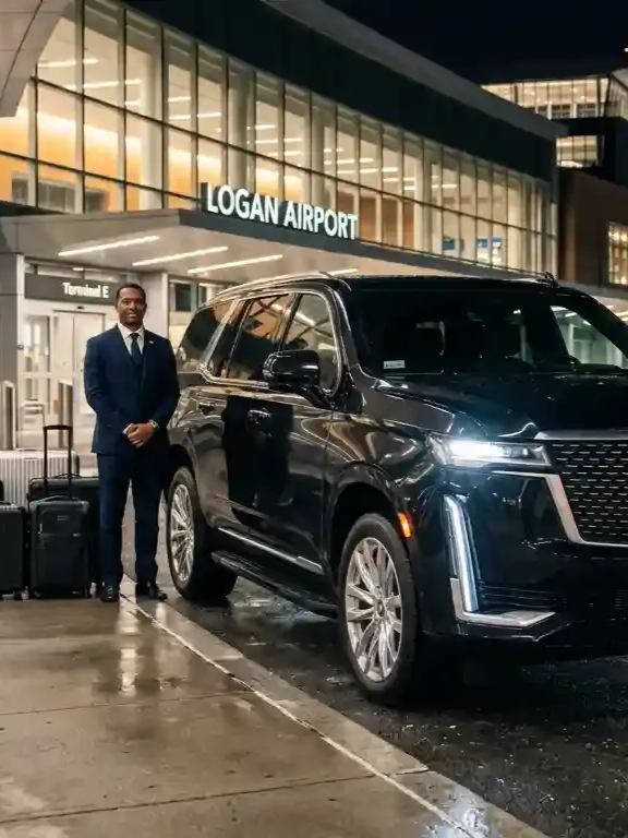 Executive traveler receiving professional chauffeur pickup from Boston Logan International Airport