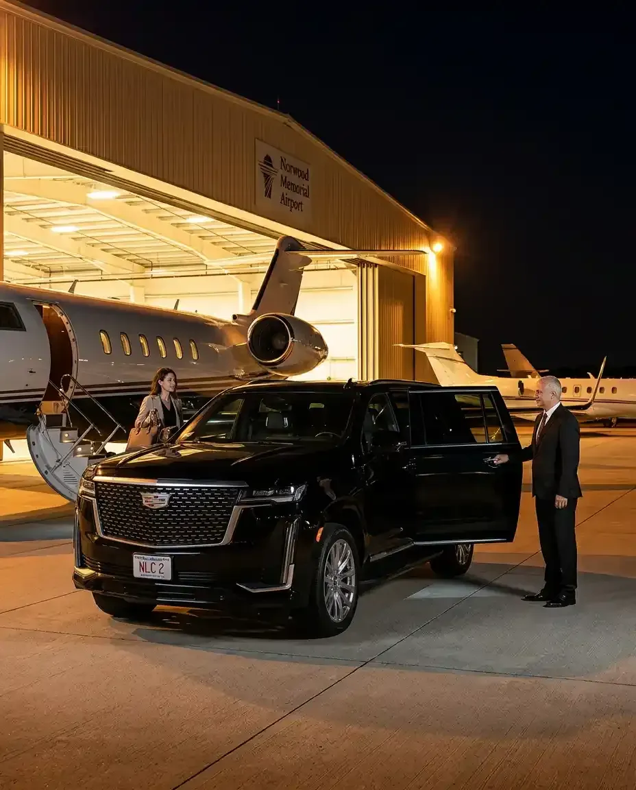 Executive black car transportation from Norwood Memorial Airport OWD for private aviation travelers
