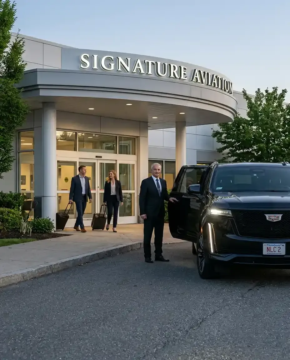 Executive black car transportation from Signature Boston FBO for private aviation travelers