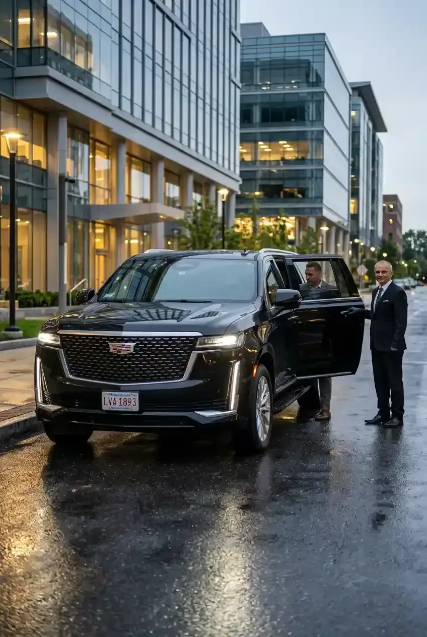 Luxury vehicle and professional chauffeur providing hourly transportation service in Boston, Massachusetts
