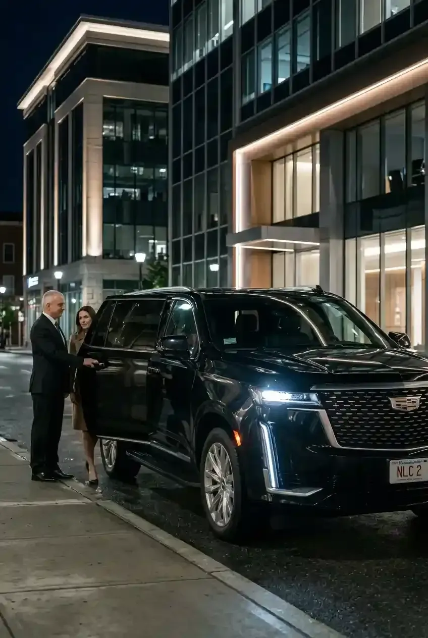 Luxury vehicle and professional chauffeur providing hourly transportation service in Burlington, Massachusetts