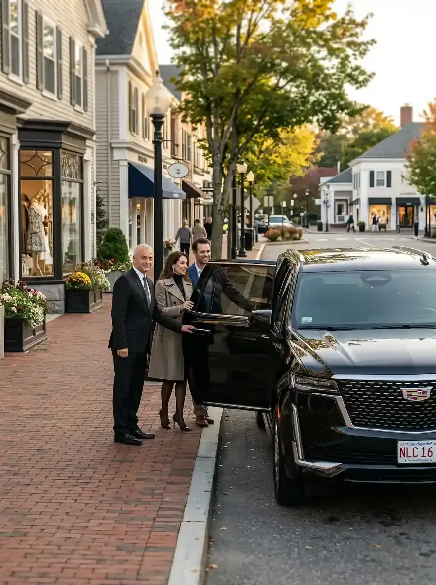 Professional chauffeur assisting passengers with hourly black car service in Cambridge, Massachusetts