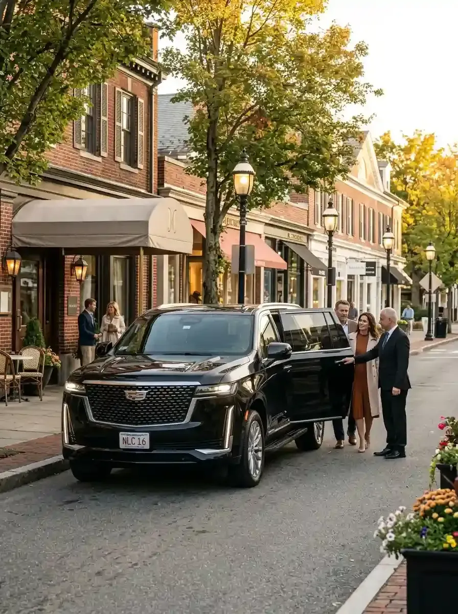 Professional chauffeur assisting passengers with hourly black car service in Clifton, Massachusetts