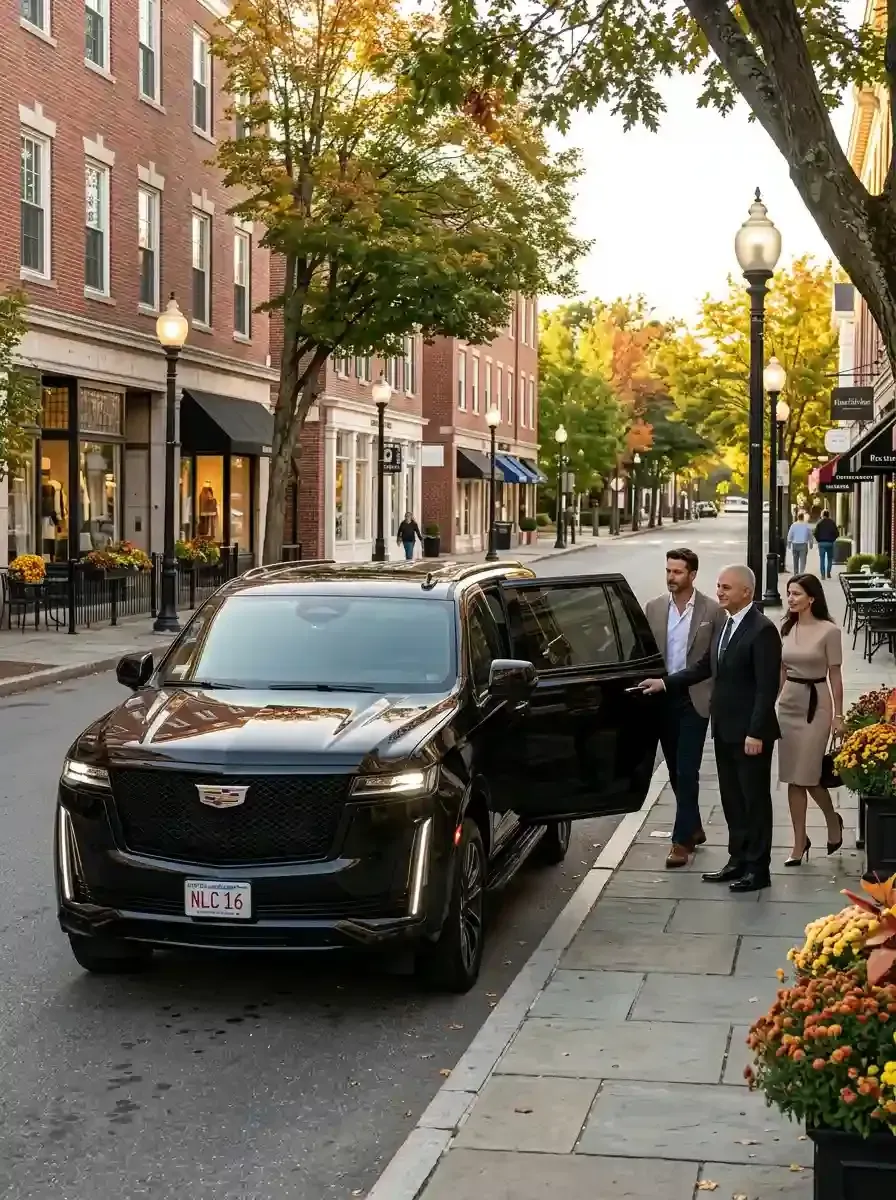 Professional chauffeur assisting passengers with hourly black car service in Danvers, Massachusetts