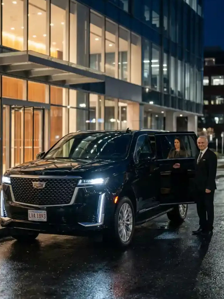 Luxury vehicle and professional chauffeur providing hourly car service in Waltham, Massachusetts