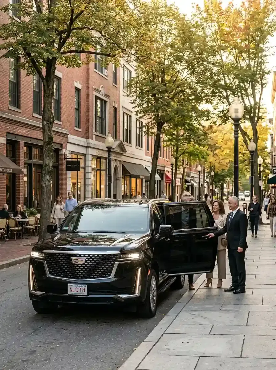 Luxury vehicle and professional chauffeur providing hourly transportation service in Wayland, Massachusetts