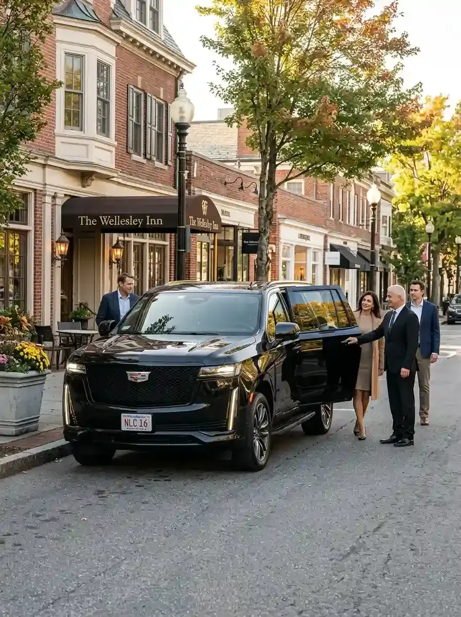 Luxury vehicle and professional chauffeur providing hourly transportation service in Wellesley, Massachusetts