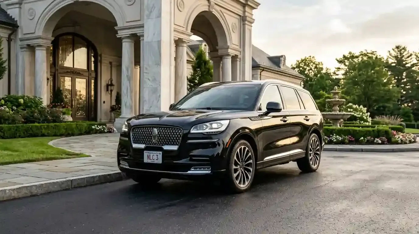 Lincoln Aviator executive black car parked in arlington  for luxury chauffeur and private transportation service
