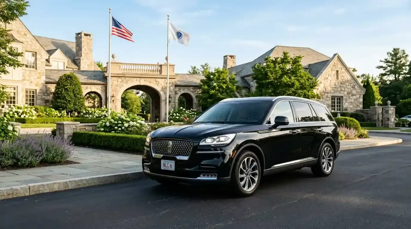 Lincoln Aviator executive black car parked in Beverly  for luxury chauffeur and private transportation service.