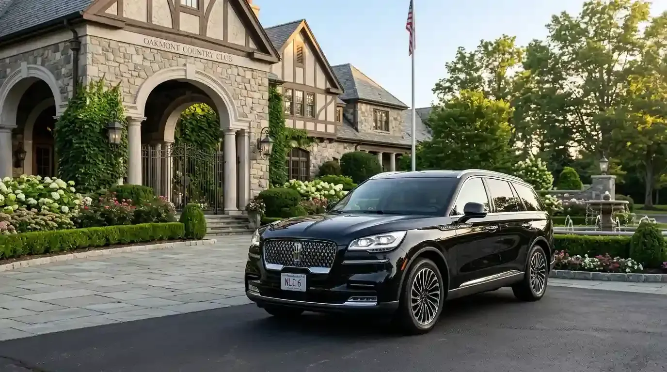 Lincoln Aviator executive black car parked in Carlisle for luxury chauffeur and private transportation service.