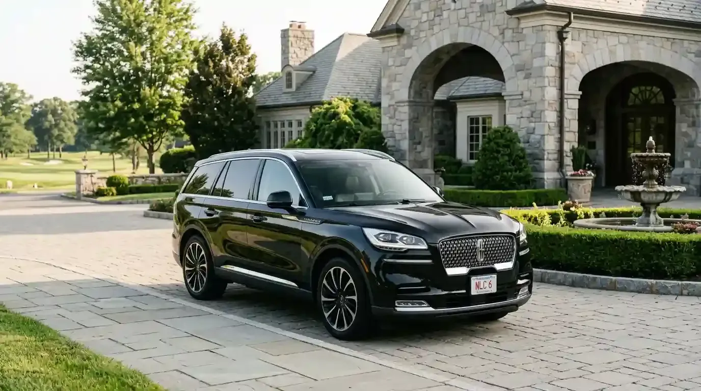 Lincoln Aviator executive black car parked in Clifton for luxury chauffeur and private transportation service.