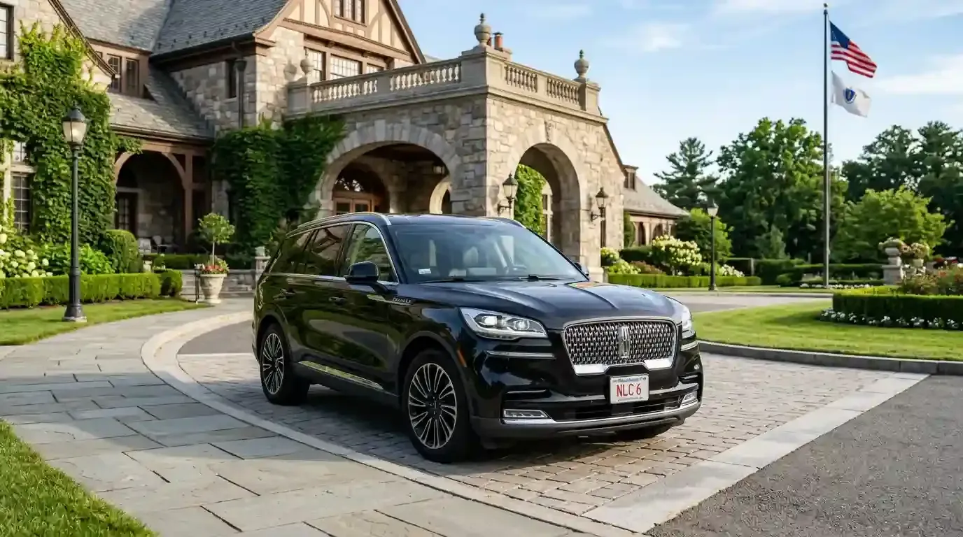 Black  Lincoln Aviator executive black car parked in Concord for luxury chauffeur and black car transportation service.
