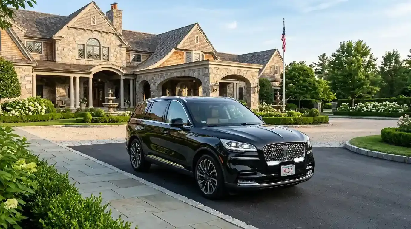 Black  Lincoln Aviator executive black car parked in Danvers for luxury chauffeur and black car transportation service.
