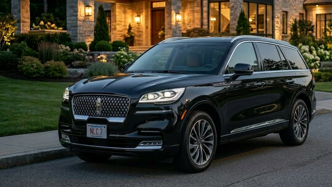 Black Lincoln Aviator executive-class vehicle for professional chauffeur service and private aviation transportation at Hanscom Field BED in Massachusetts
