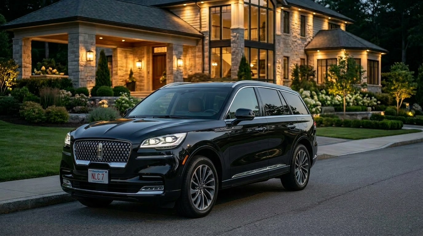 Lincoln Aviator executive black car parked in Lexington for luxury chauffeur and private transportation service.