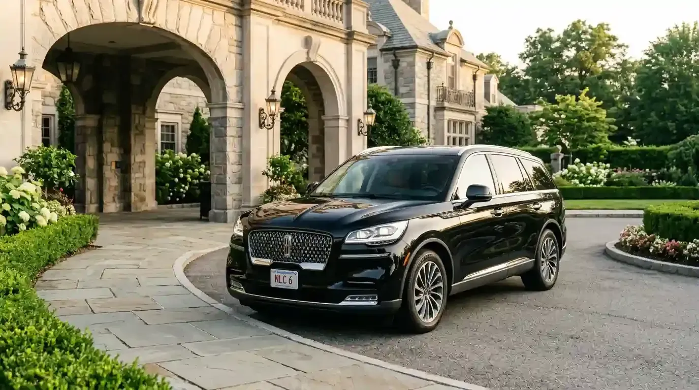 Black  Lincoln Aviator executive black car parked in Marlborough for luxury chauffeur and black car transportation service.
