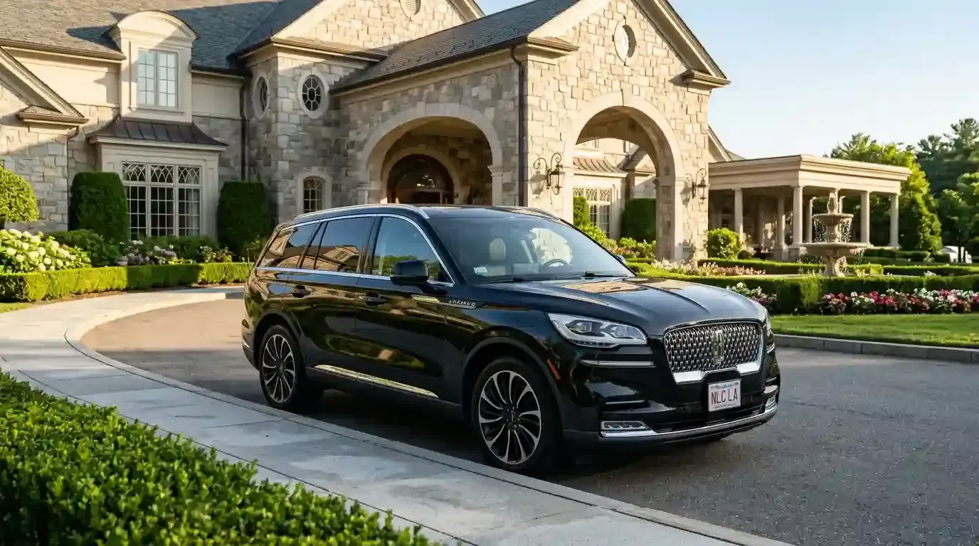 Black 2026 Lincoln Aviator executive black car parked in Swampscott for luxury chauffeur and black car service.
