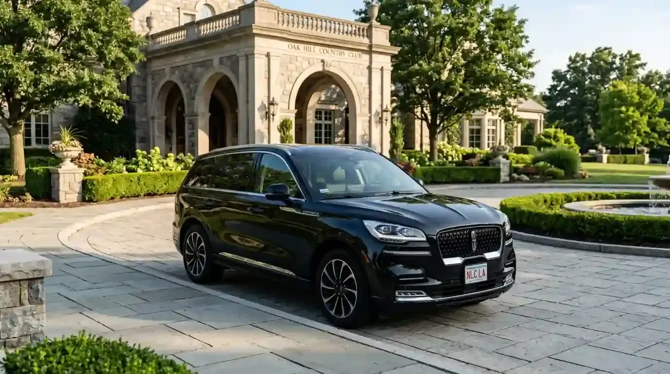 Black 2026 Lincoln Aviator executive black car parked in Wakefield for luxury chauffeur and black car transportation service.
