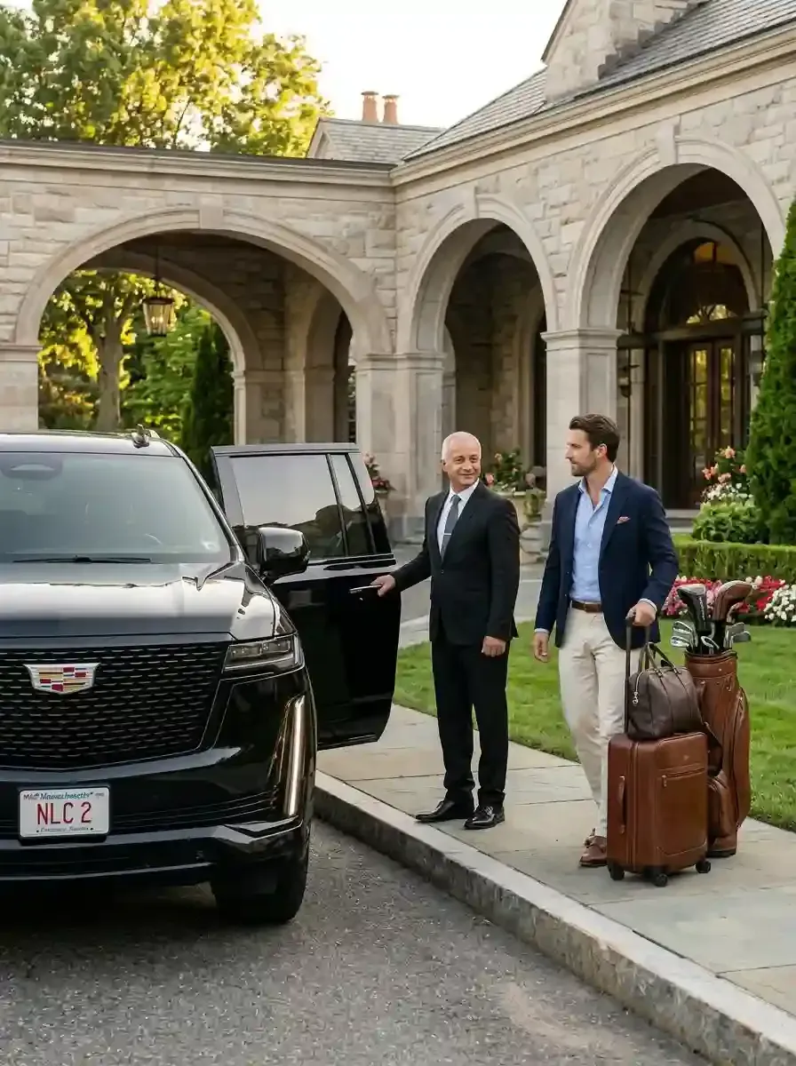 Luxury black vehicle providing private car service from Lincoln to Boston Logan International Airport