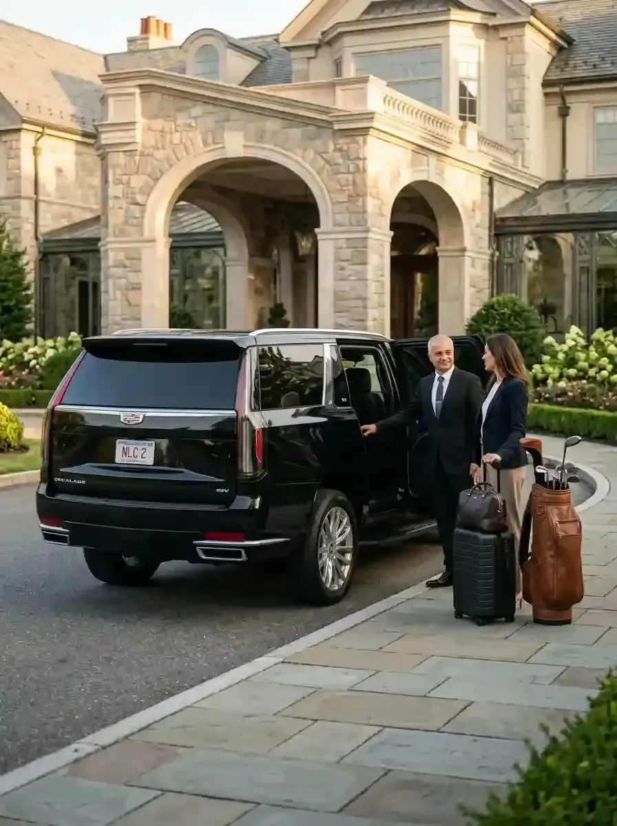 Luxury black SUV providing private car service from Marlborough to Boston Logan International Airport