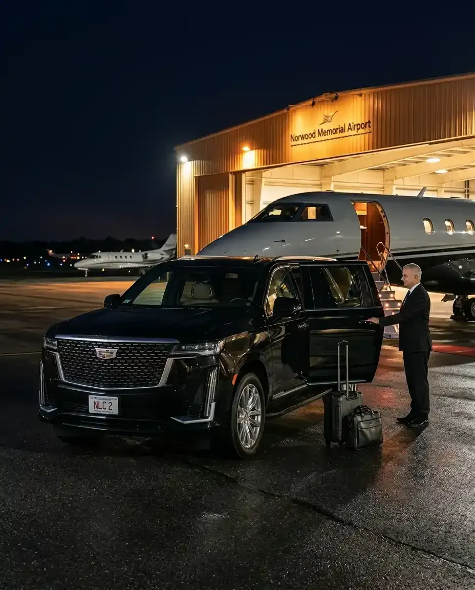 Chauffeur transportation to Norwood Memorial Airport OWD for private flight departures
