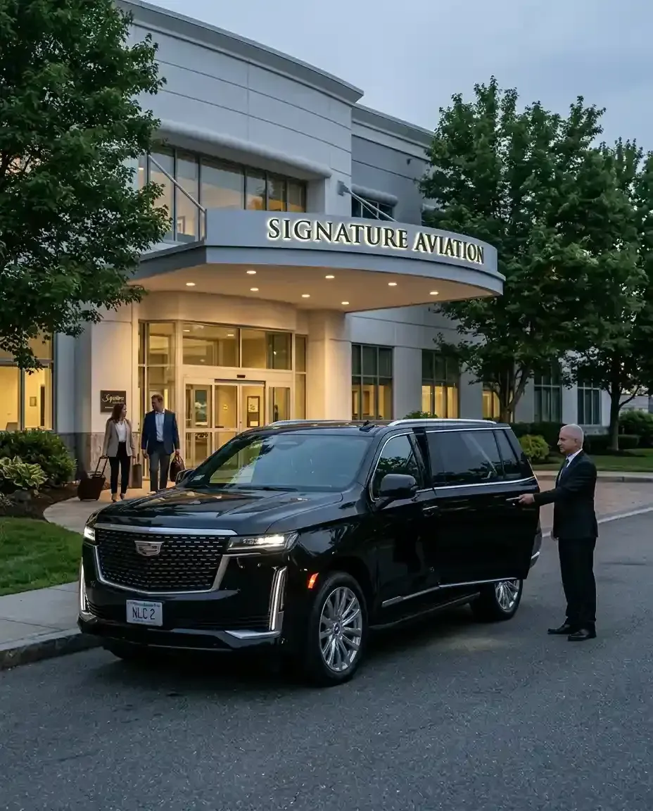 Chauffeur transportation to Signature Boston FBO for private flight departures