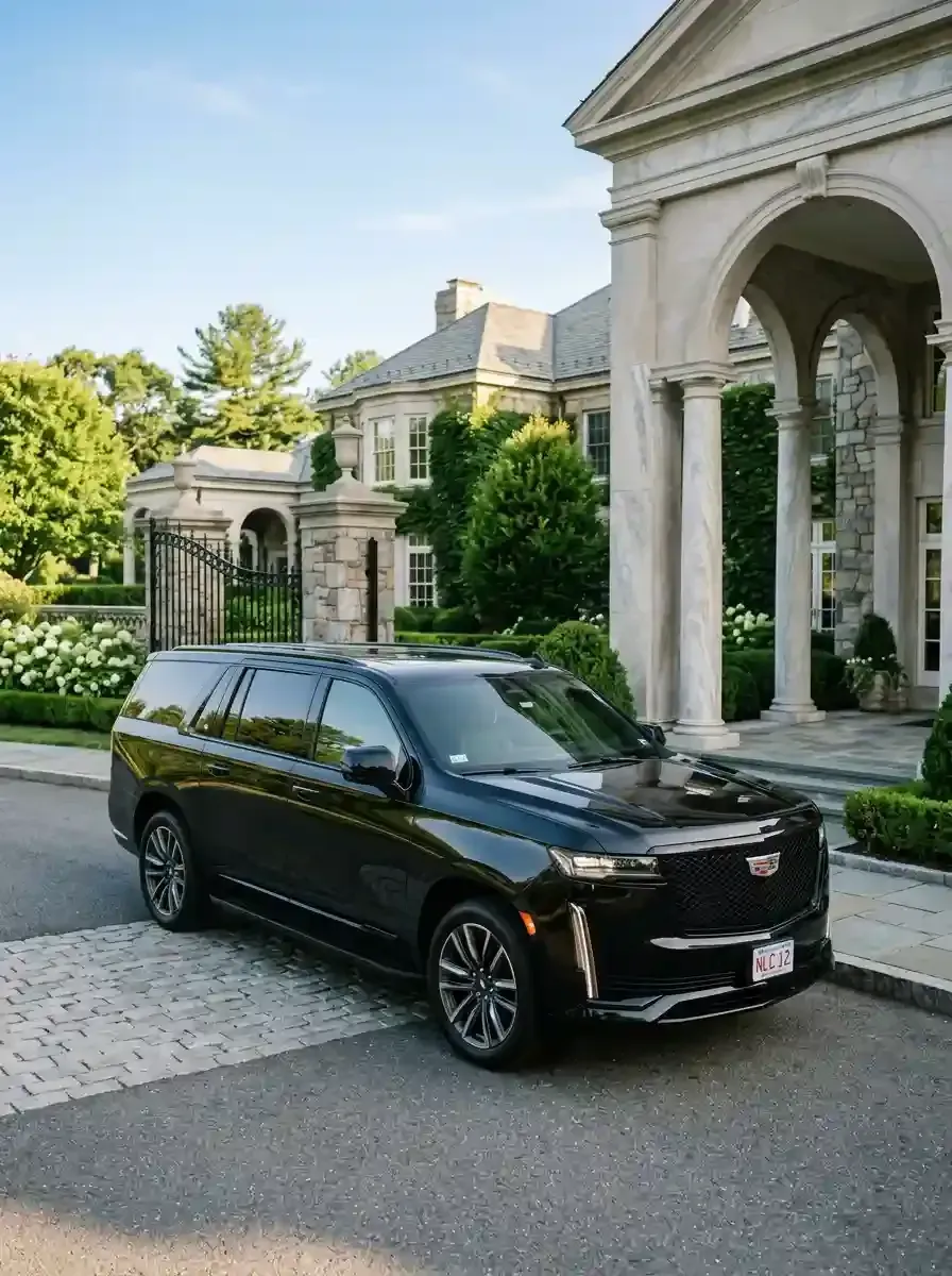 Luxury black SUV providing private car service from Sherborn to Boston Logan International Airport