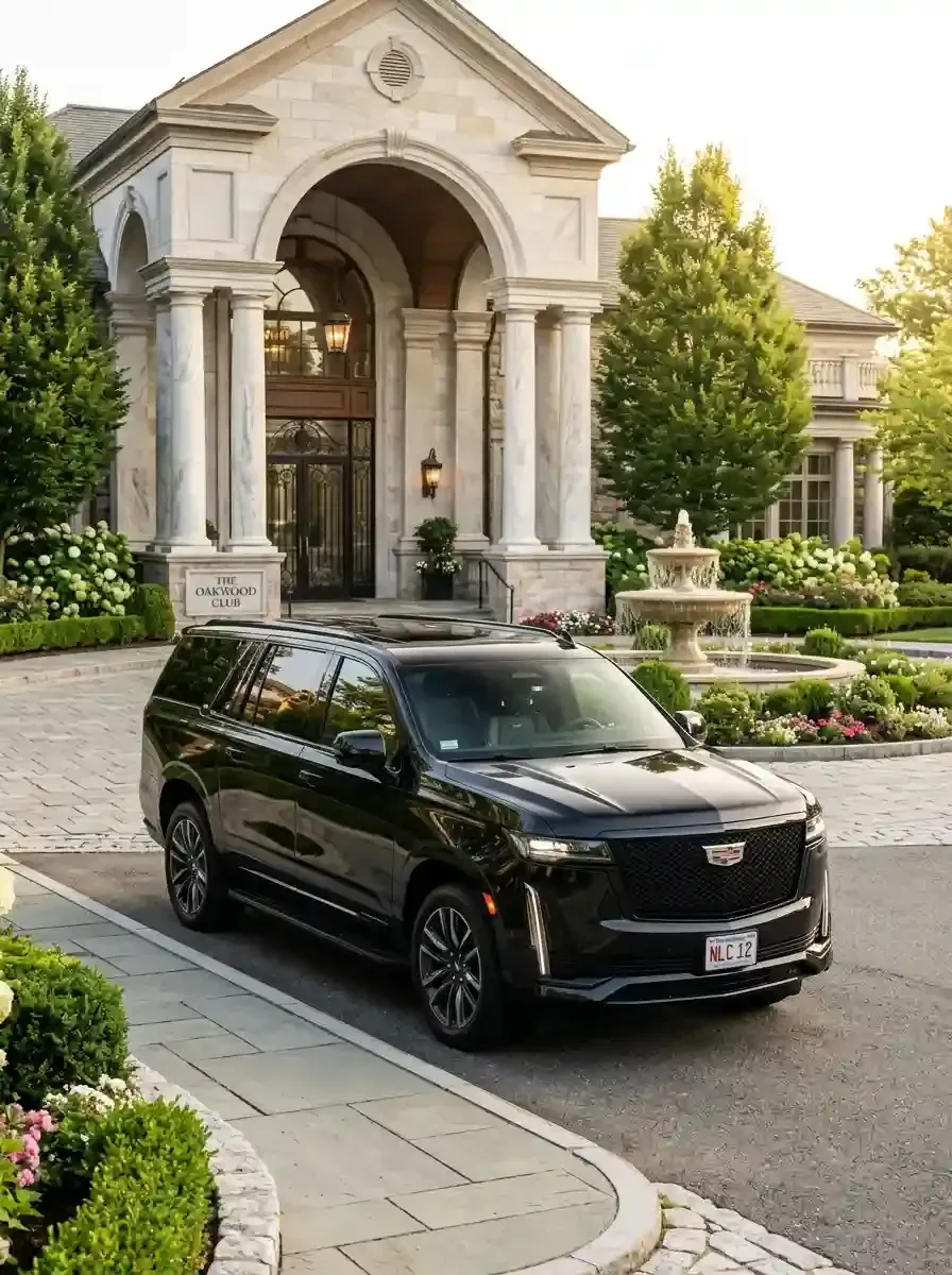 Luxury black SUV providing private car service from Sudbury to Boston Logan International Airport