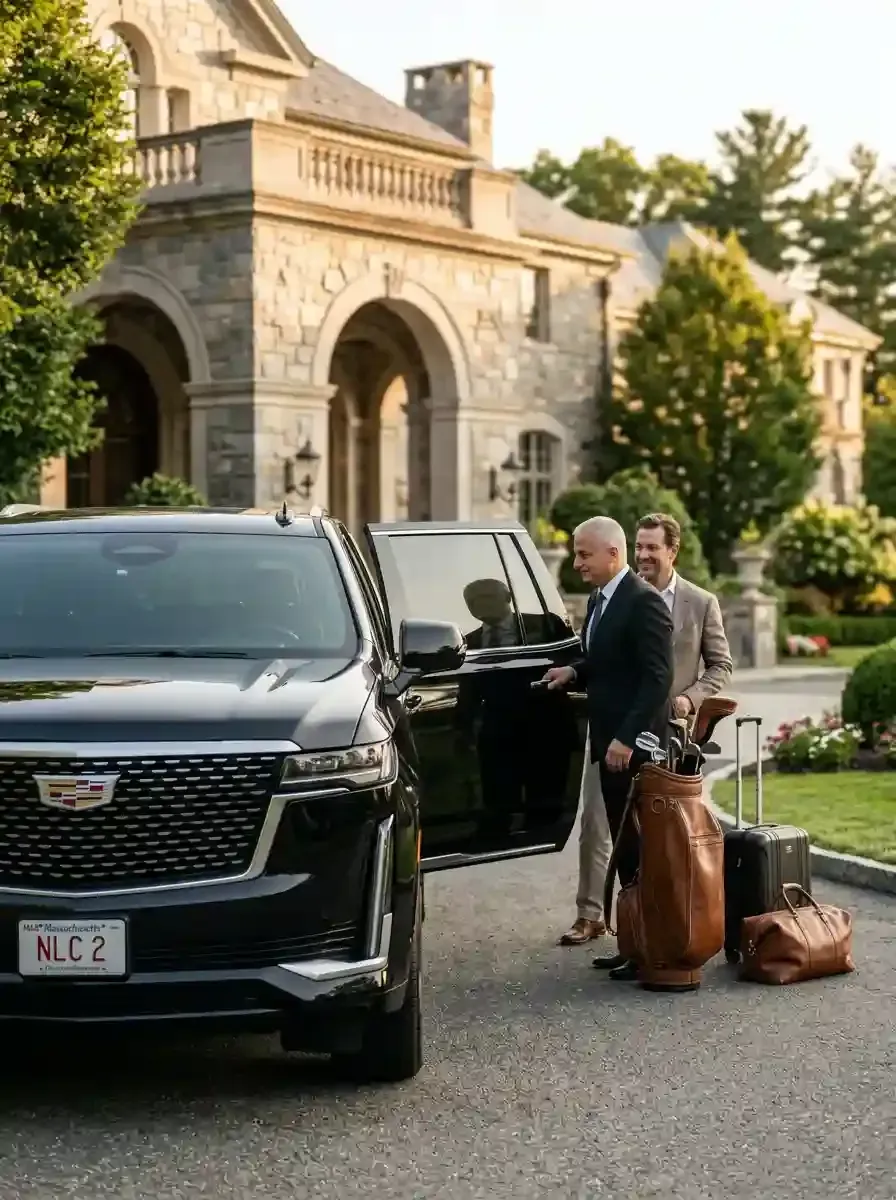 Traveler using private black car service from Wellesley to Boston Logan International Airport