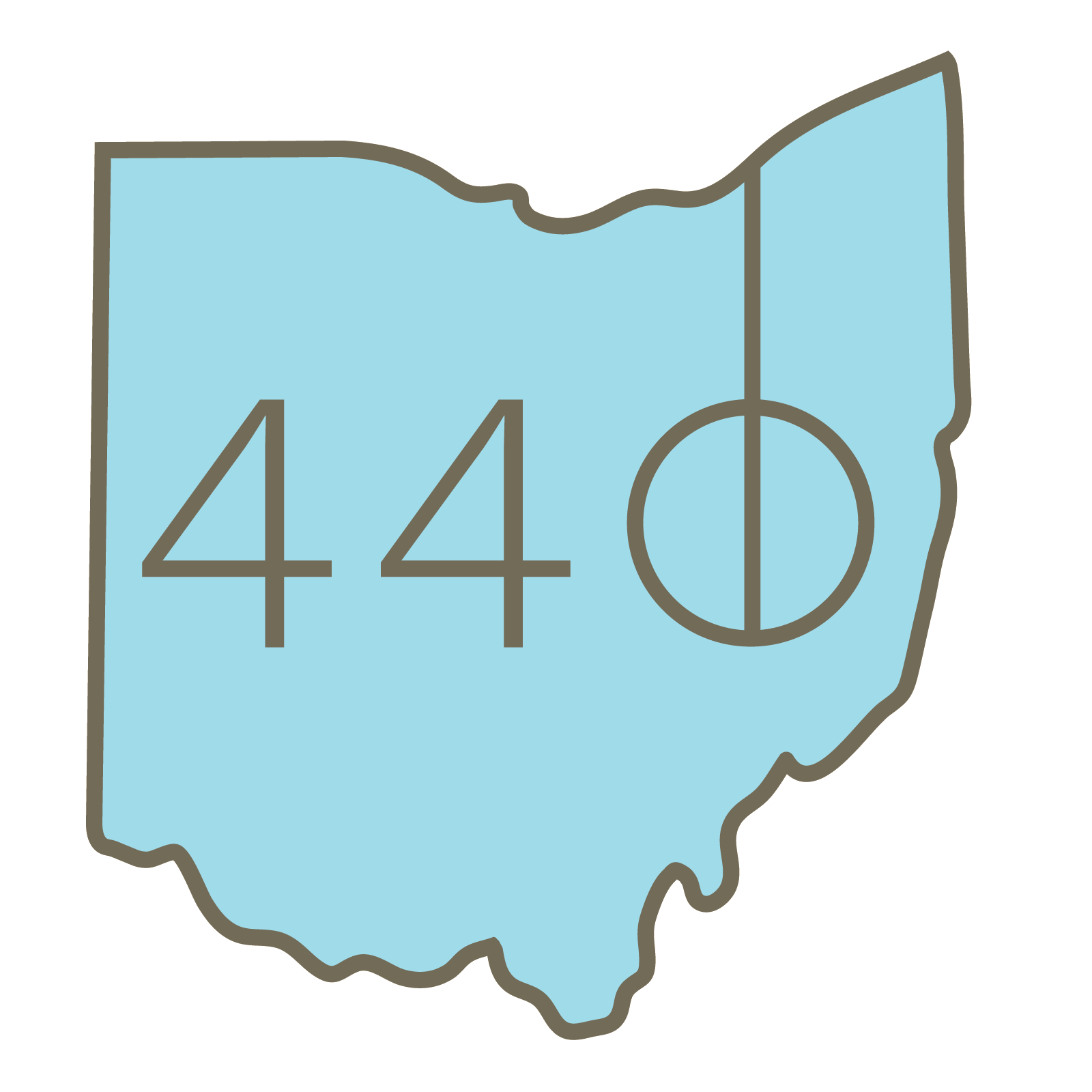 Ohio map with the number 44 and a circle with a line through it, likely representing a geographical area.