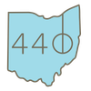 Ohio map with the number 44 and a circle with a line through it, likely representing a geographical area.