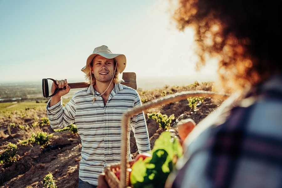 Backpacker working on farm