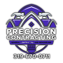 Precision Contracting logo in purple and gray with phone number 319-670-0711