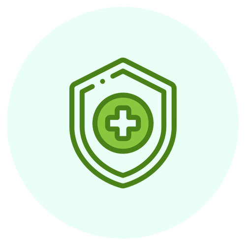A green shield with a cross inside of it.