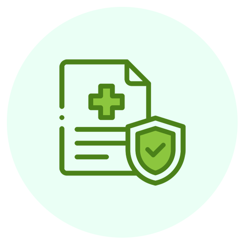 An icon of a medical document with a cross and a shield.