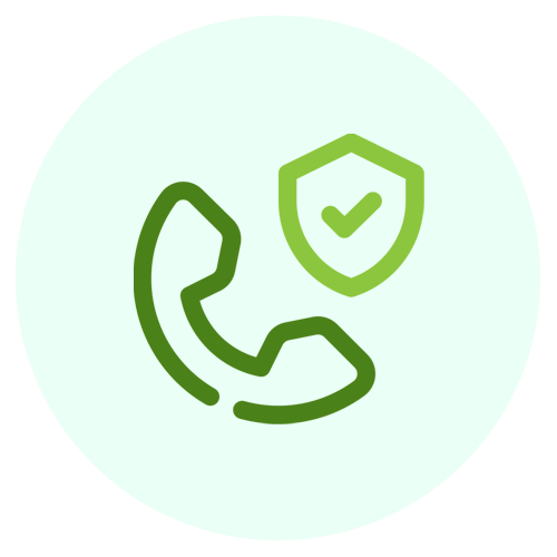 A green icon of a phone with a check mark on it.