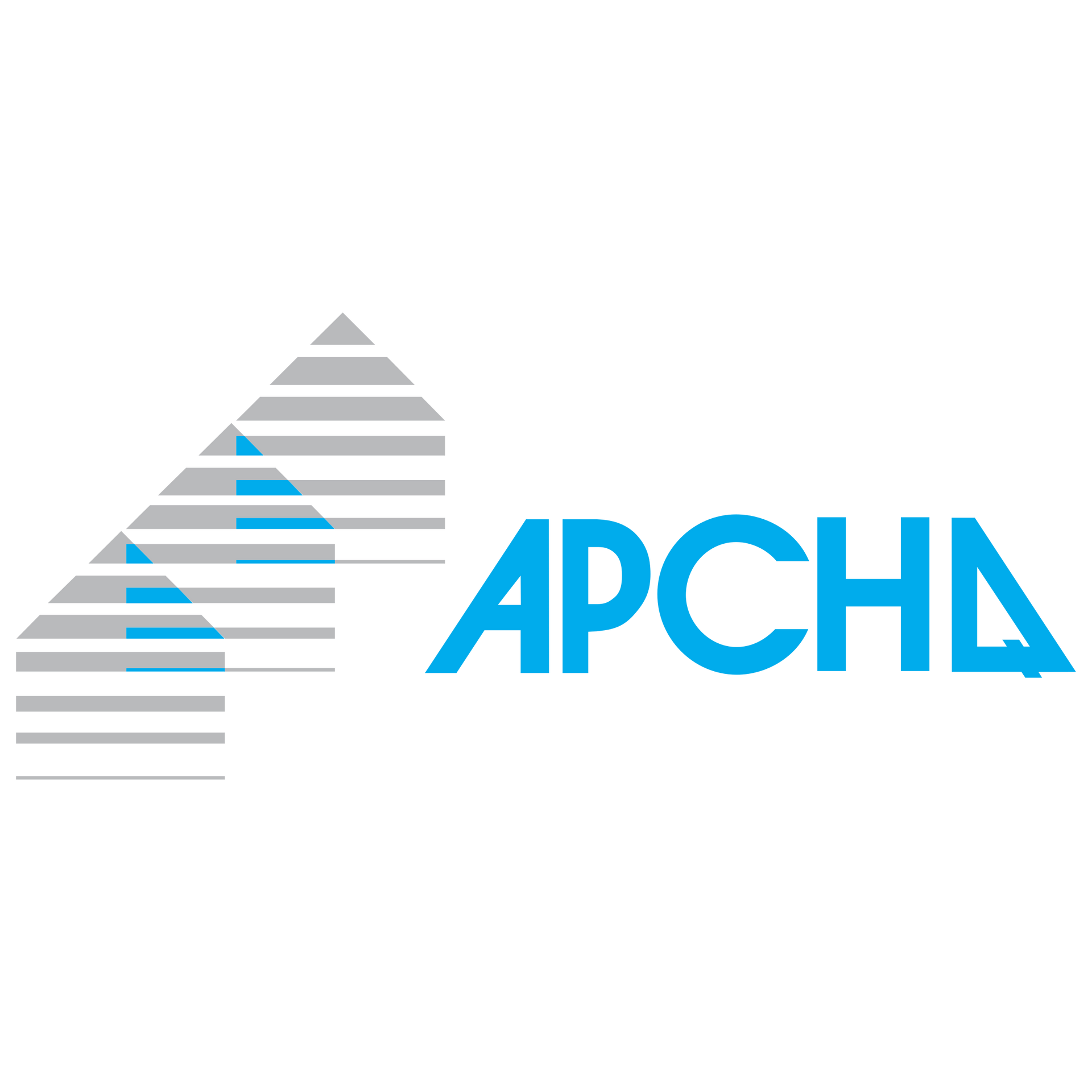 Logo avec un bâtiment stylisé en gris et bleu, et le mot « APCHA » en bleu sarcelle.
