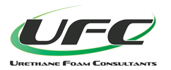 Logo UFC avec un swoosh vert, des lettres noires et les mots « Urethane Foam Consultants » en dessous.