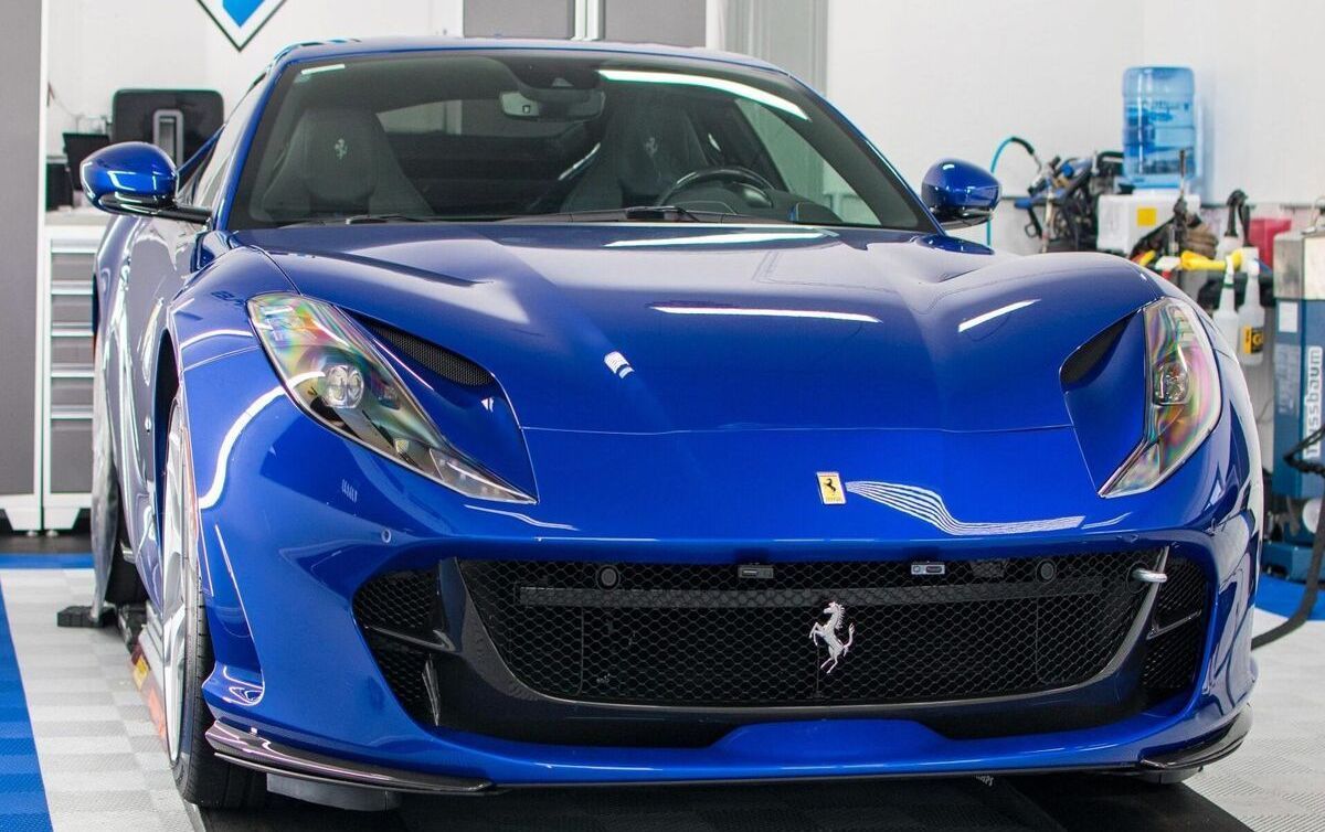 blue car with window tint