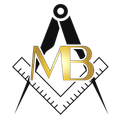 Monogramma MB dorato con compasso e righelli neri, simile a un logo