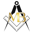 Monogramma MB dorato con compasso e righelli neri, simile a un logo