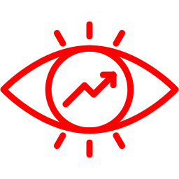 A red eye with an arrow pointing up inside of it.