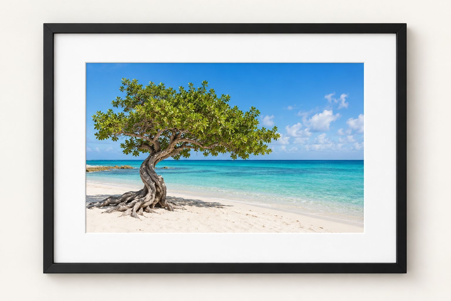 Framed beach landscape used to illustrate the selected paper finish