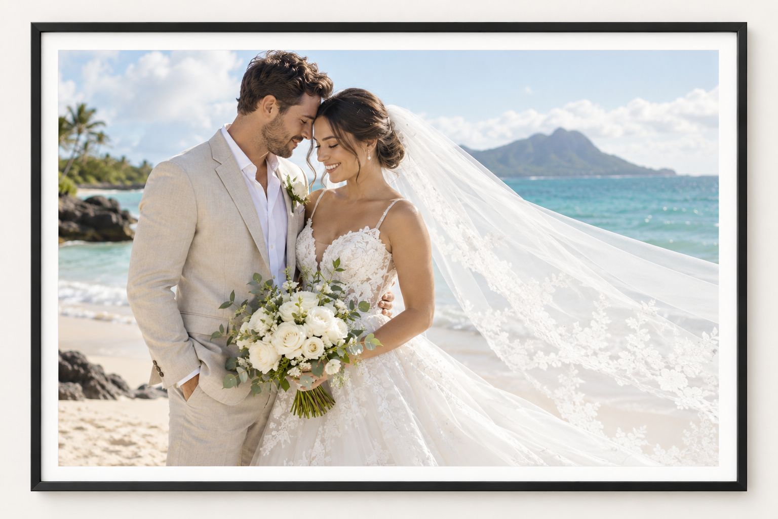 Illustrative luster paper finish on the same framed wedding photograph